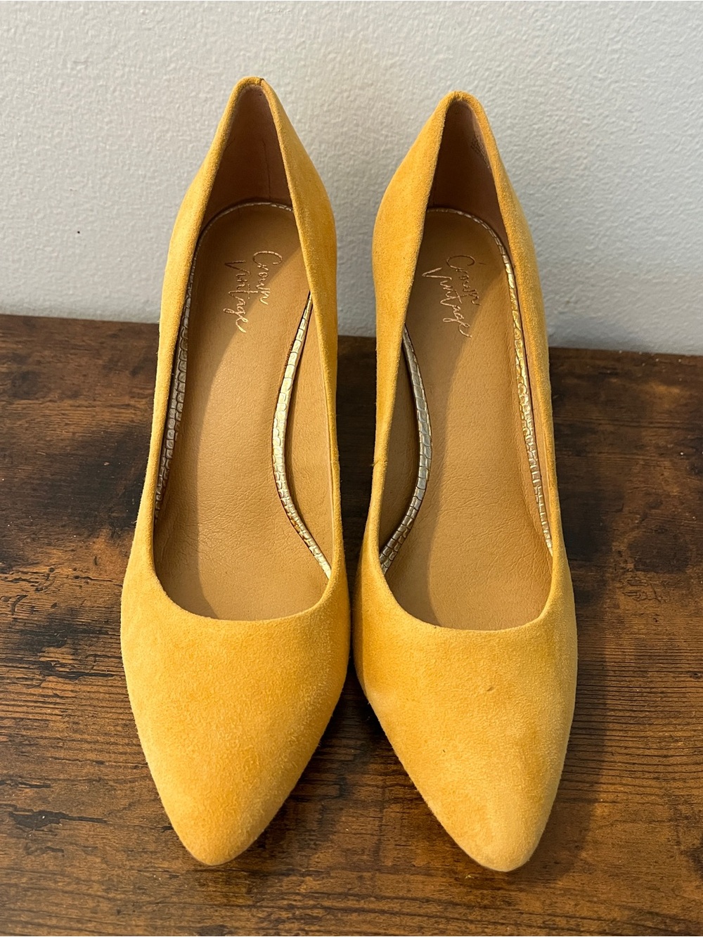 Mustard Yellow Suede Pointed-Toe Pumps - Women's